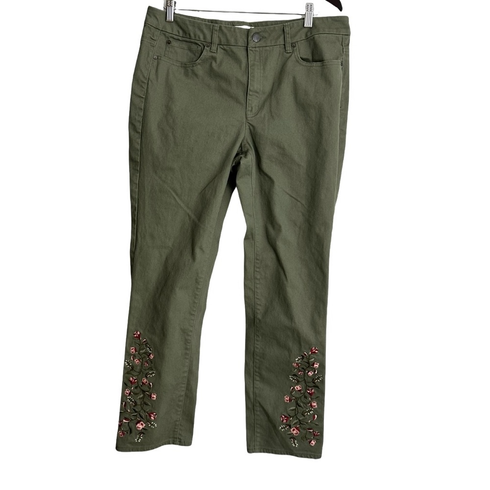Coldwater Creek Women's Verdant Vines Jeans, Floral Embroidery  Olive Green 14